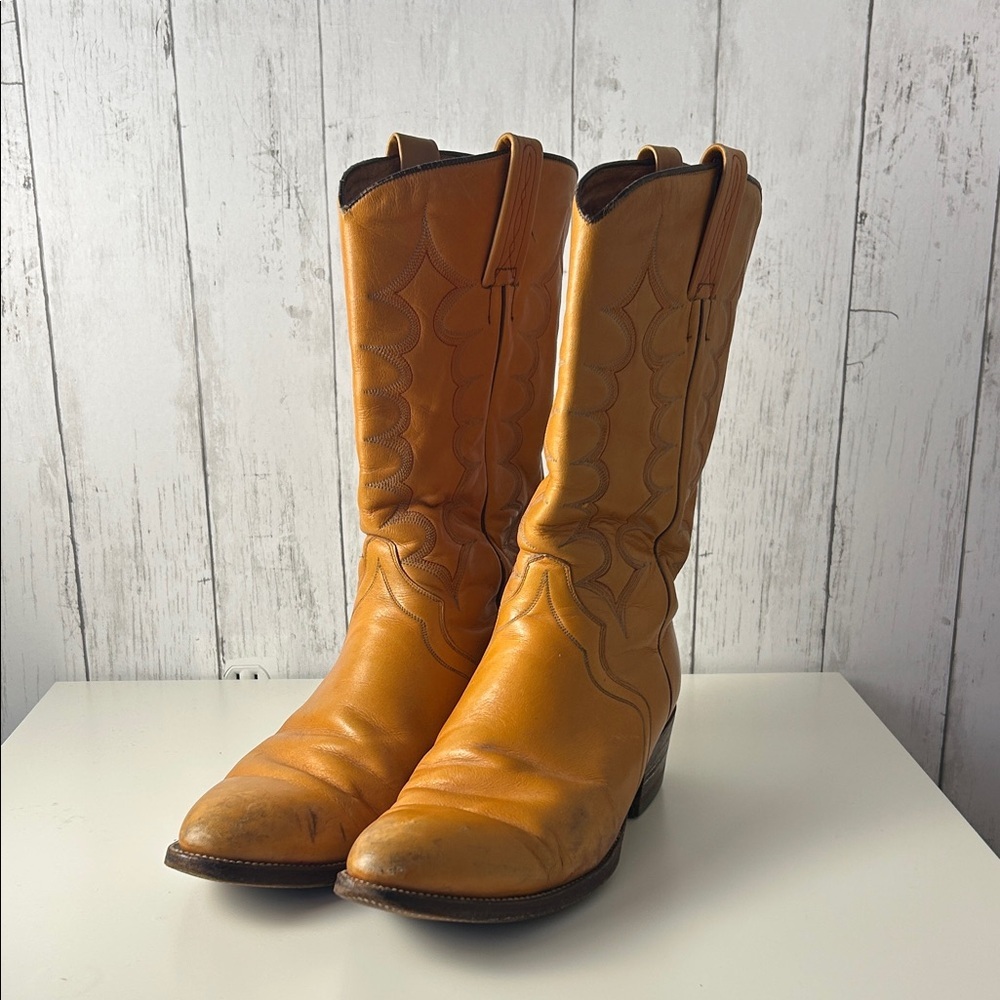 Nocona Tan Leather Cowboy Boots Men’s 10.5 B Made in Spain Western